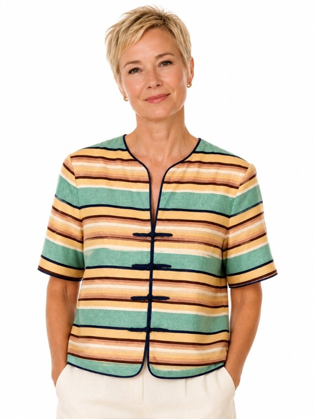 Adrianna Papell Multicolor Striped Silk Jacquard Jacket
